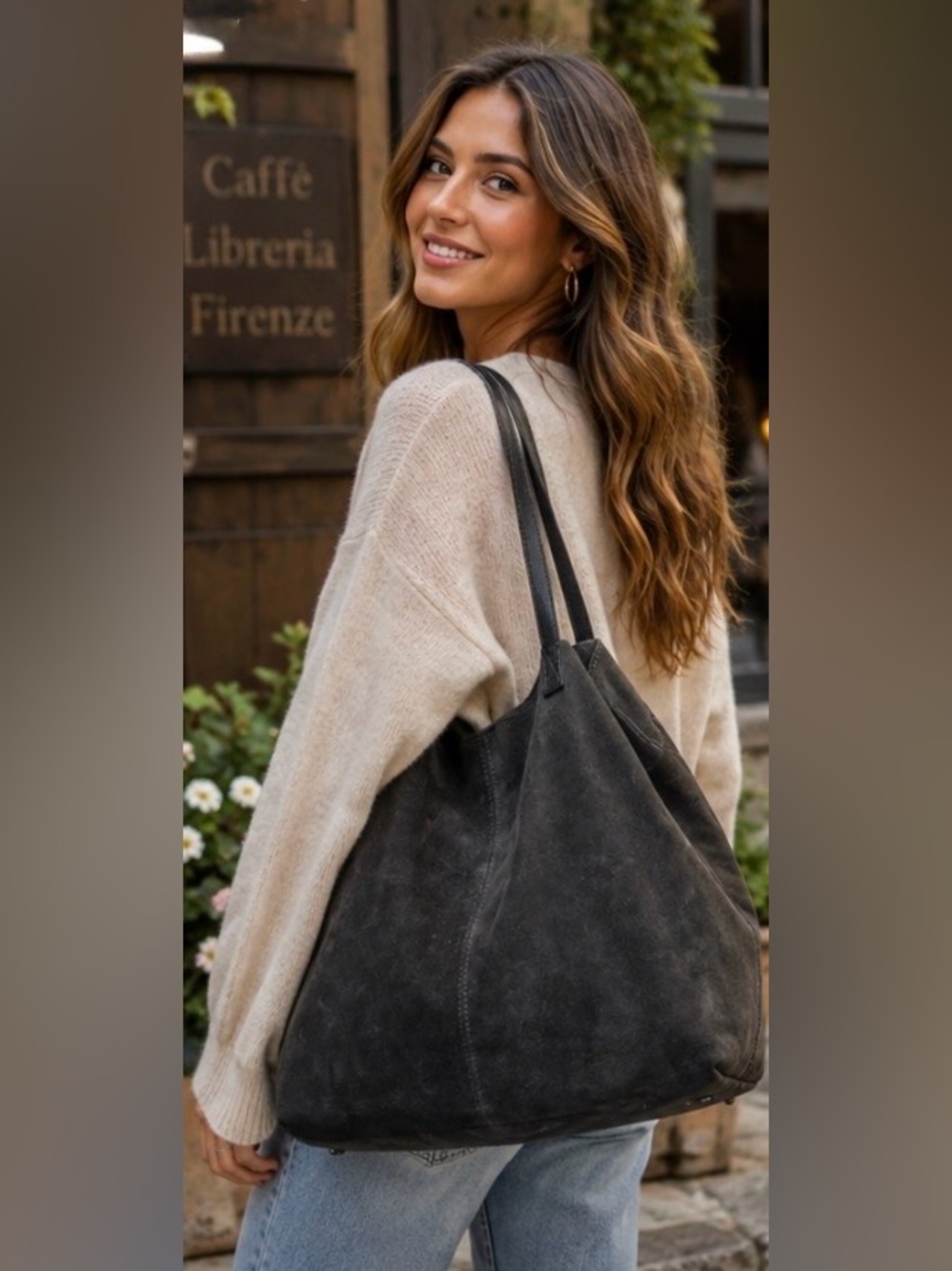 Mark & Graham Gray Suede Boho Slouchy Tote Shoulder Bag Large
